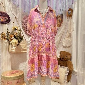 Umgee Boho Hippie Floral Tiered Dress